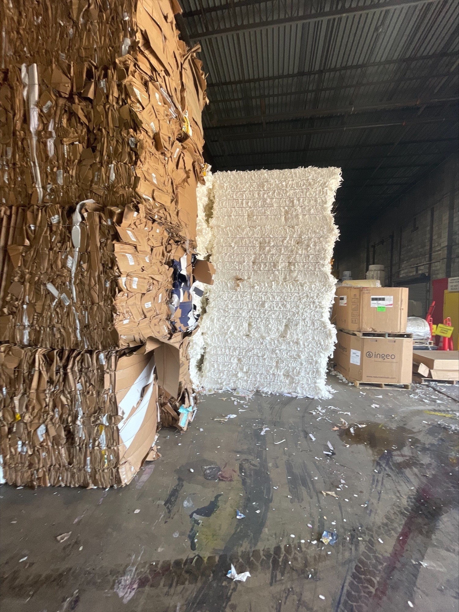 recycled materials in a warehouse